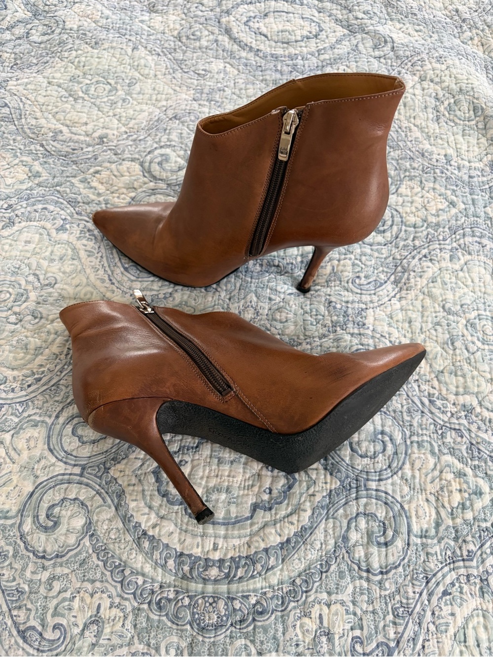 Enzo Angiolini Brown Leather Pointed-Toe Stiletto Ankle Boots